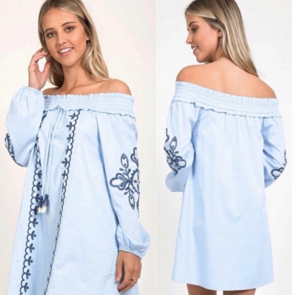 Embroidered Bohemian Off Shoulder Dress - Picture 3 of 3